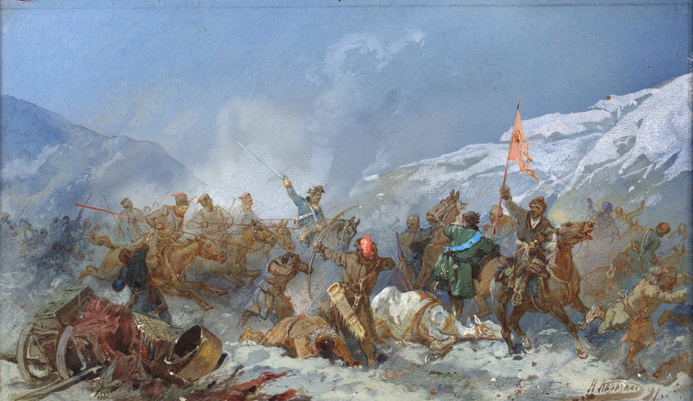 Заглавная иллюстрация. Бой с пугачёвцами на картине Н.Н. Каразина