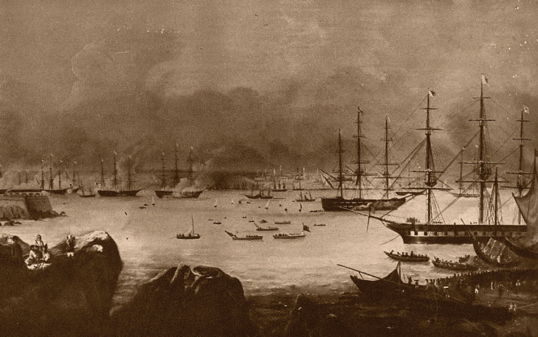 Заглавная иллюстрация. Эскадра адмирала Лазарева на Босфоре. Гравюра из «Истории русской армии и флота»