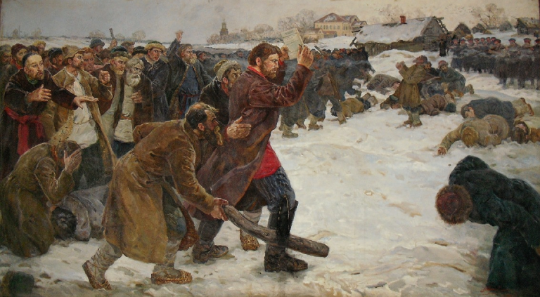 На заглавном фото: Подавление восстания крестьян на картине И.А.Владимирова