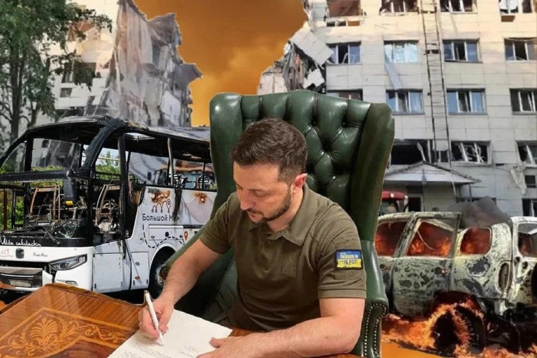 На заглавном фото: На фоне преступных избирательных ударов ВСУ по гражданским целям просроченный Зеленский заявляет о желании завершить конфликт