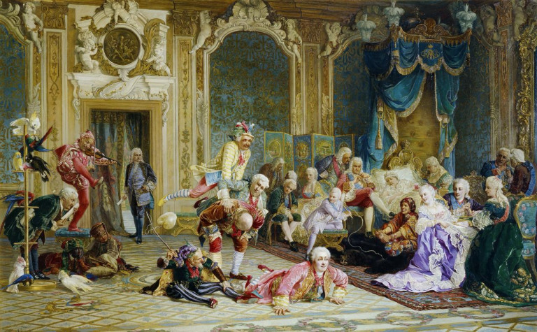 Заглавная иллюстрация. Шуты в спальне Анны Иоанновны на картине В.И.Якоби